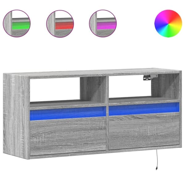 vidaXL TV-seinäkaappi LED-valoilla harmaa Sonoma 100x31x45 cm