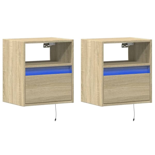 vidaXL TV-seinäkaapit LED-valoilla 2 kpl Sonoma-tammi 41x31x45 cm