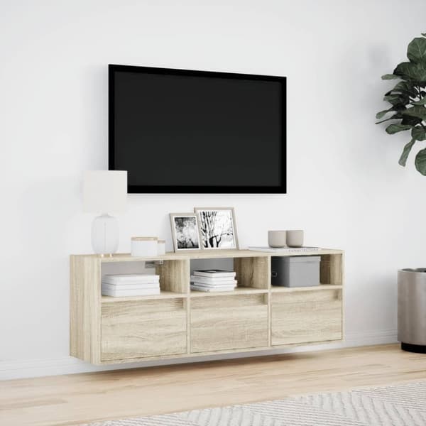 vidaXL TV-seinäkaappi LED-valoilla Sonoma-tammi 130x31x45 cm