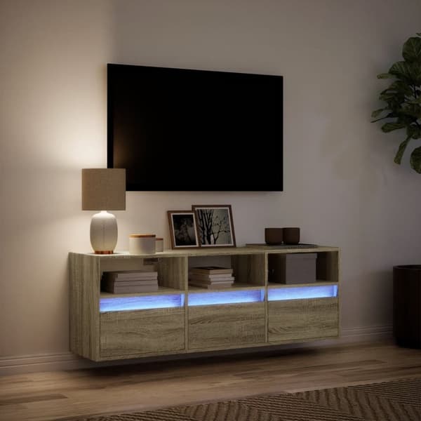 vidaXL TV-seinäkaappi LED-valoilla Sonoma-tammi 130x31x45 cm