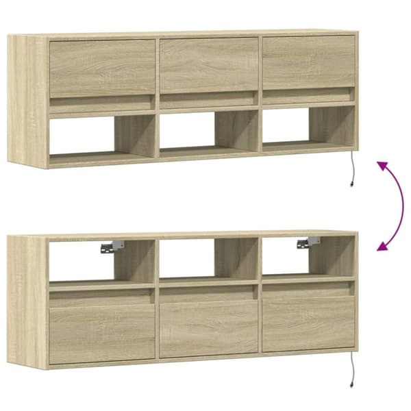 vidaXL TV-seinäkaappi LED-valoilla Sonoma-tammi 130x31x45 cm