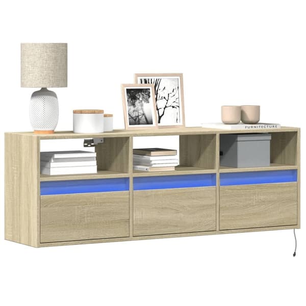 vidaXL TV-seinäkaappi LED-valoilla Sonoma-tammi 130x31x45 cm