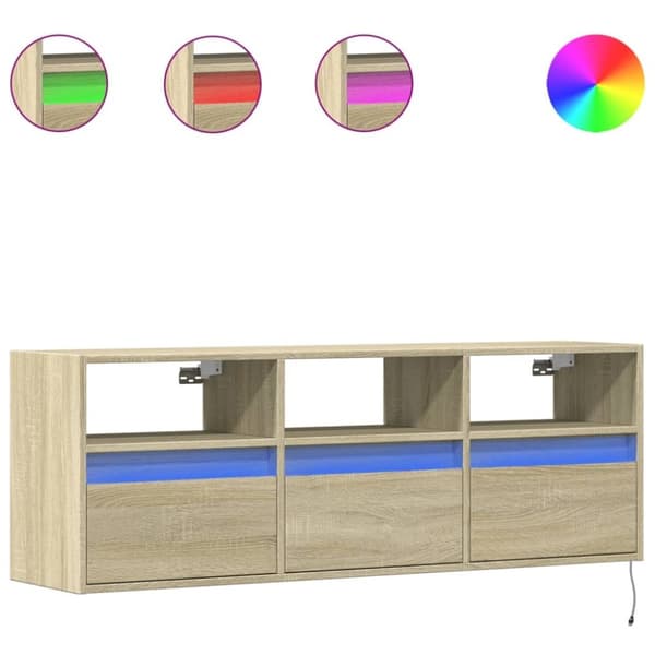 vidaXL TV-seinäkaappi LED-valoilla Sonoma-tammi 130x31x45 cm