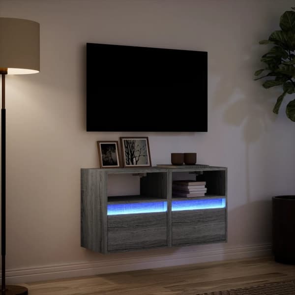 vidaXL Vegghengte TV-benker med LED 2 stk grå sonoma 41x31x45 cm