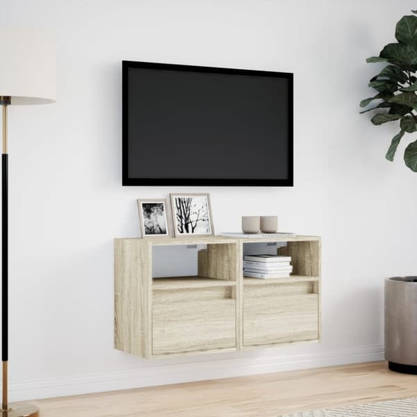 vidaXL Väggmonterad tv-bänk LED 2 st sonoma-ek 41x31x45 cm