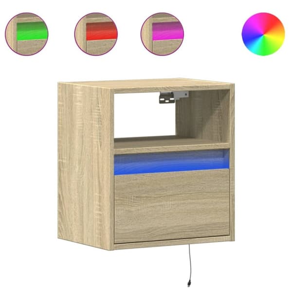 vidaXL Väggmonterad tv-bänk LED 2 st sonoma-ek 41x31x45 cm