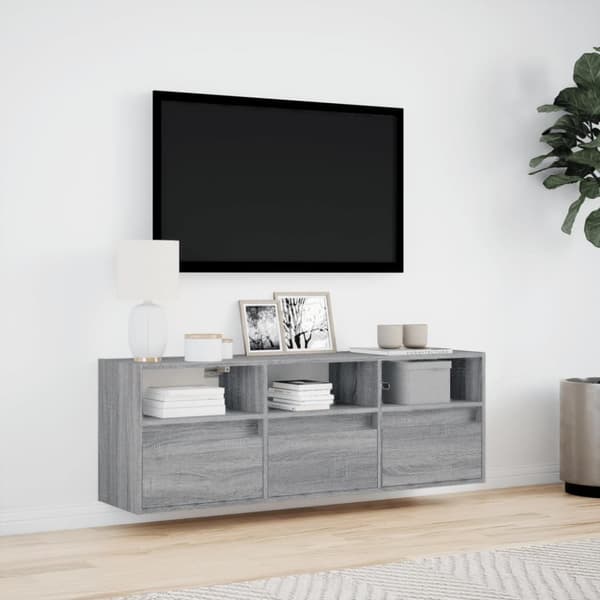vidaXL Vegghengt TV-benk med LED grå sonoma 130x31x45 cm