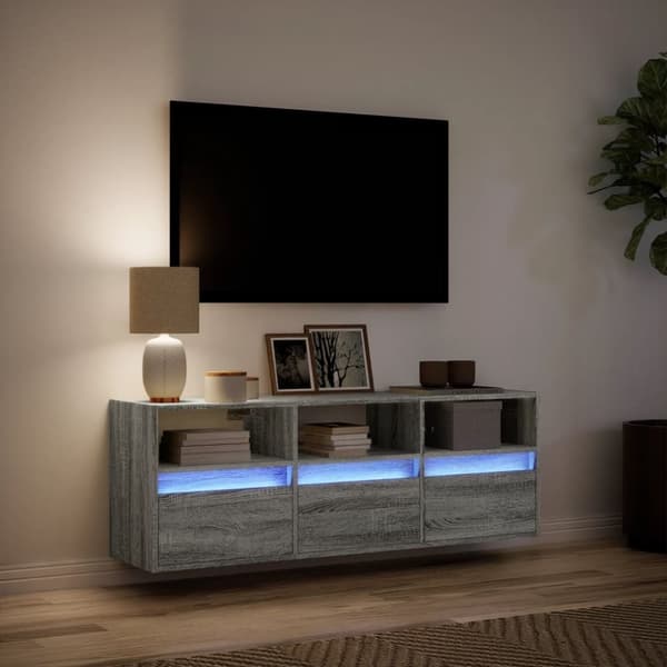 vidaXL Vegghengt TV-benk med LED grå sonoma 130x31x45 cm