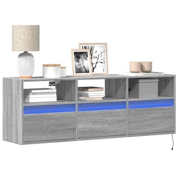 vidaXL Vegghengt TV-benk med LED grå sonoma 130x31x45 cm