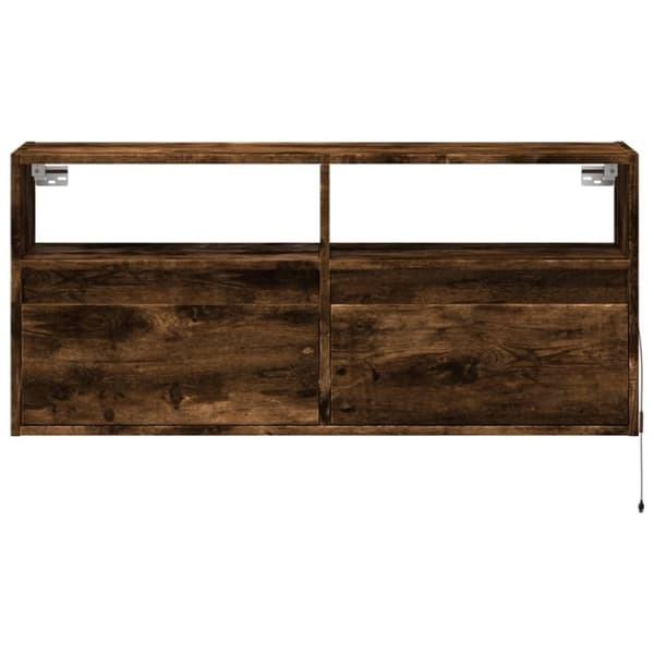 vidaXL Väggmonterad tv-bänk LEDs rökfärgad ek 100x31x45 cm