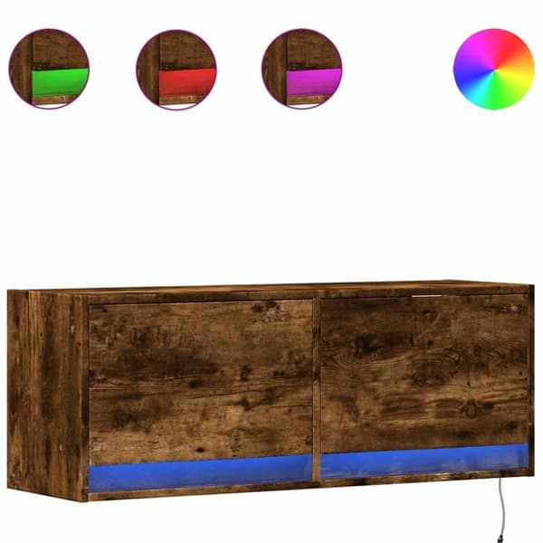 vidaXL Vegghengt TV-benk med LED røkt eik 100x31x35 cm