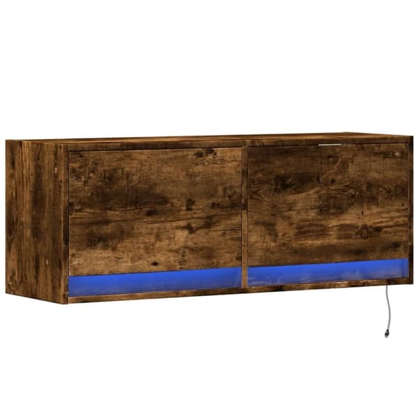 vidaXL Vegghengt TV-benk med LED røkt eik 100x31x35 cm