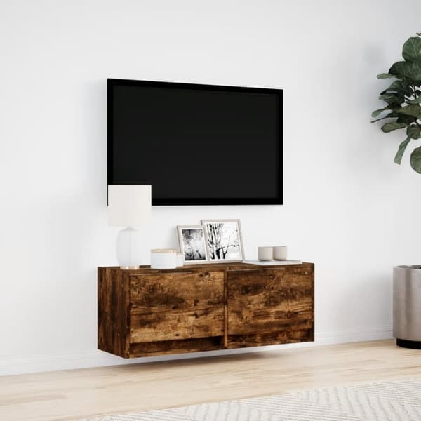 vidaXL Vegghengt TV-benk med LED røkt eik 100x31x35 cm