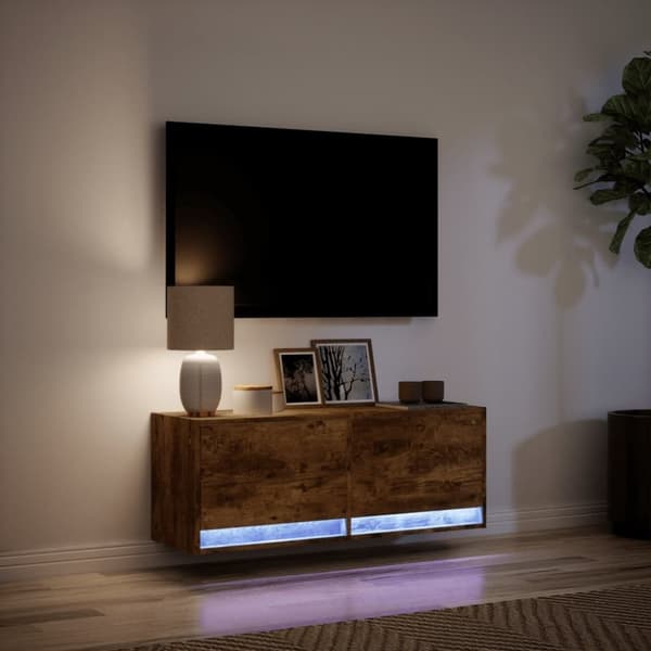 vidaXL Vegghengt TV-benk med LED røkt eik 100x31x35 cm