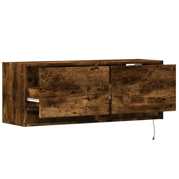 vidaXL Vegghengt TV-benk med LED røkt eik 100x31x35 cm