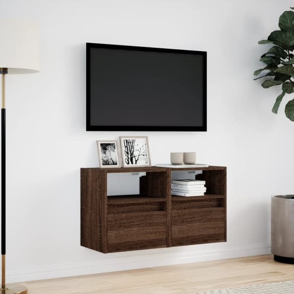vidaXL TV-seinäkaapit LED-valoilla 2 kpl ruskea tammi 41x31x45 cm