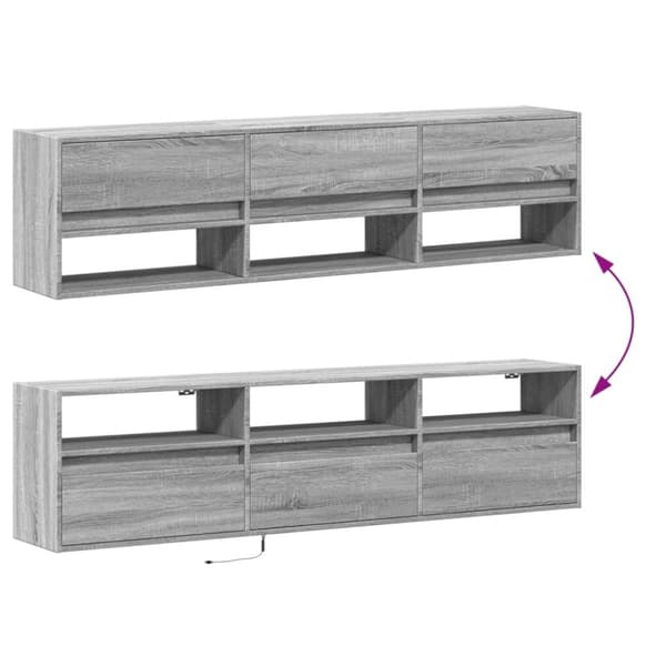vidaXL væghængt tv-bord med LED 180x31x45 cm grå sonoma-eg