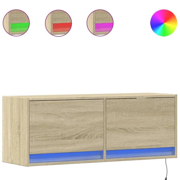 vidaXL Vegghengt TV-benk med LED sonoma eik 100x31x35 cm
