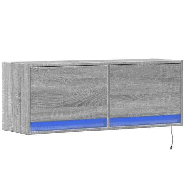 vidaXL Vegghengt TV-benk med LED grå sonoma 100x31x35 cm