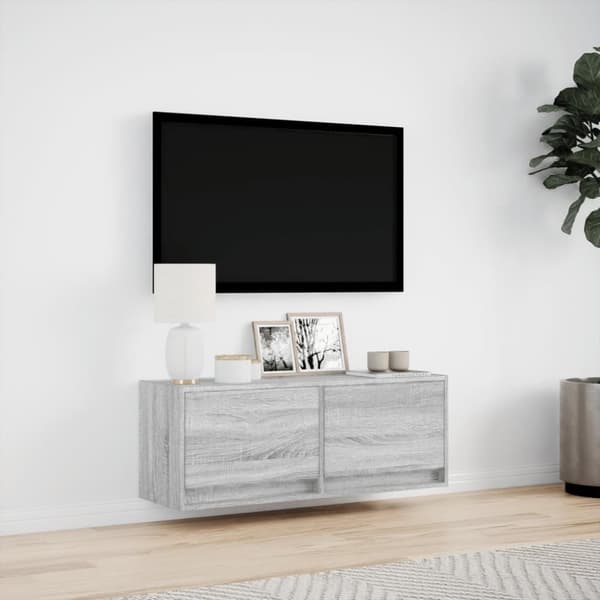 vidaXL Vegghengt TV-benk med LED grå sonoma 100x31x35 cm