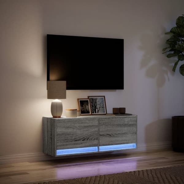 vidaXL Vegghengt TV-benk med LED grå sonoma 100x31x35 cm