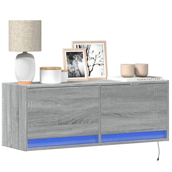vidaXL Vegghengt TV-benk med LED grå sonoma 100x31x35 cm