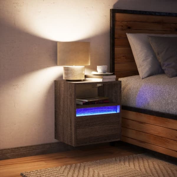 vidaXL Vegghengt TV-benk med LED brun eik 41x31x45 cm