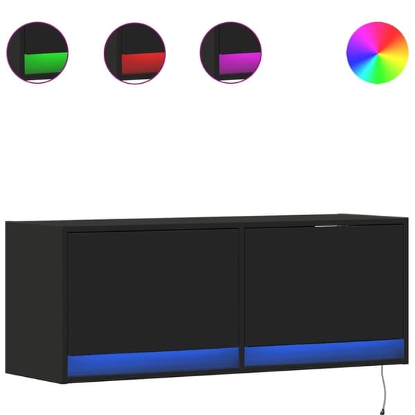 vidaXL Vegghengt TV-benk med LED svart 100x31x35 cm