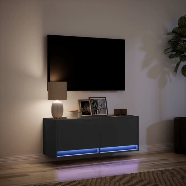vidaXL Vegghengt TV-benk med LED svart 100x31x35 cm