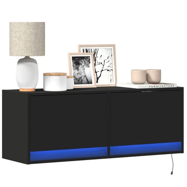 vidaXL Vegghengt TV-benk med LED svart 100x31x35 cm
