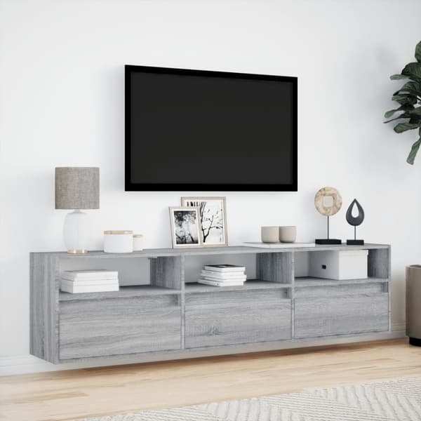 vidaXL Väggmonterad tv-bänk LEDs grå sonoma 180x31x45 cm