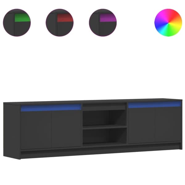 vidaXL TV-benk med LED svart 180x34x50 cm konstruert tre
