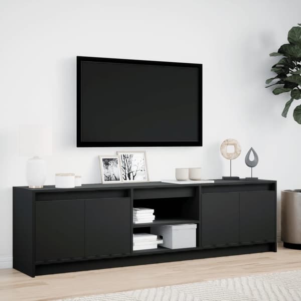 vidaXL TV-benk med LED svart 180x34x50 cm konstruert tre