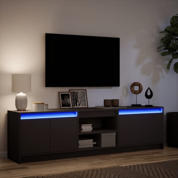 vidaXL TV-benk med LED svart 180x34x50 cm konstruert tre