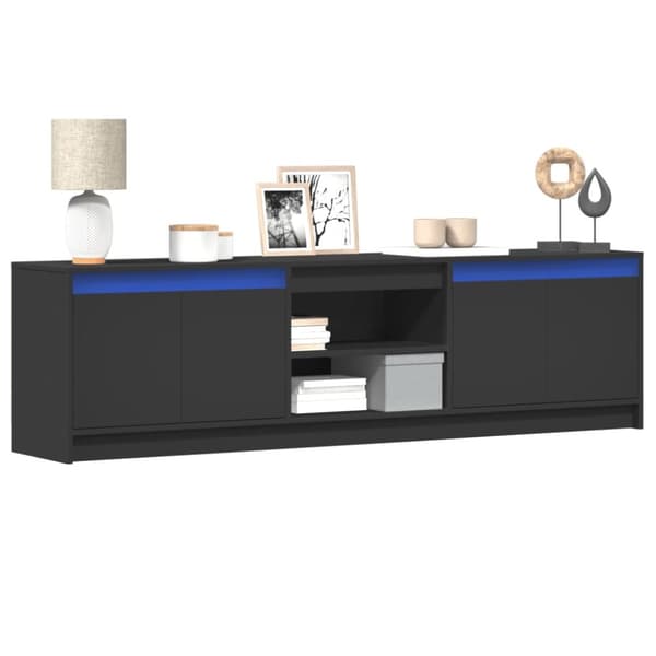 vidaXL TV-benk med LED svart 180x34x50 cm konstruert tre