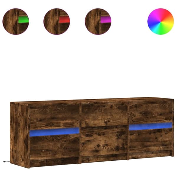 vidaXL Tv-bänk med LEDs rökfärgad ek 140x34x50 cm konstruerat trä
