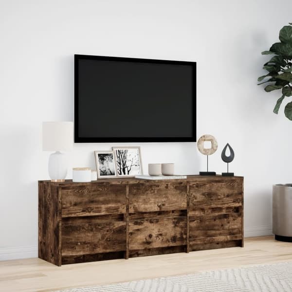 vidaXL Tv-bänk med LEDs rökfärgad ek 140x34x50 cm konstruerat trä