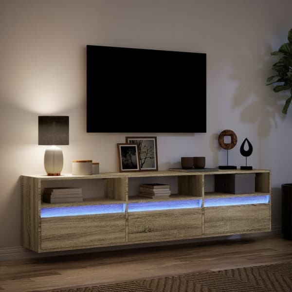 vidaXL Vegghengt TV-benk med LED sonoma eik 180x31x45 cm