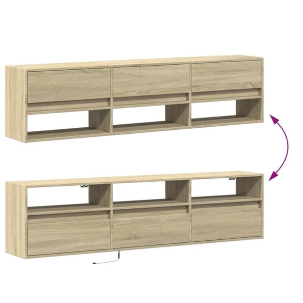 vidaXL Vegghengt TV-benk med LED sonoma eik 180x31x45 cm