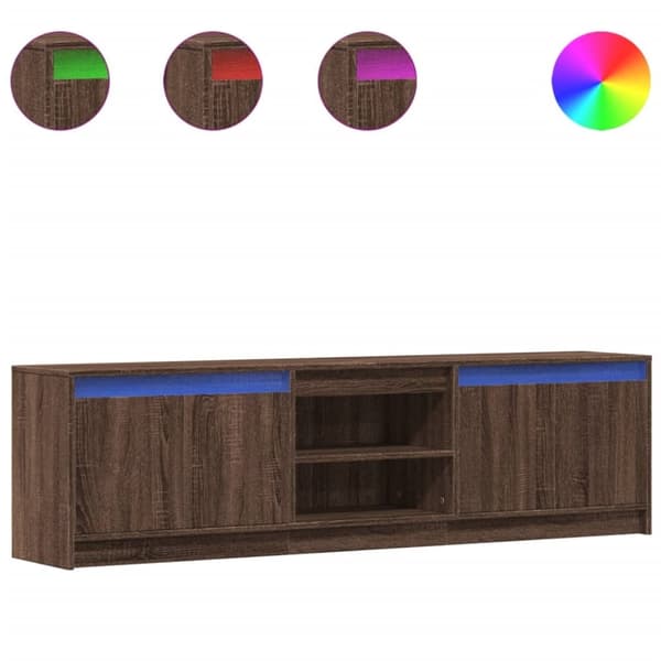 vidaXL TV-benk med LED brun eik 180x34x50 cm konstruert tre
