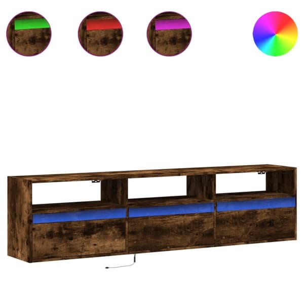 vidaXL væghængt tv-bord med LED 180x31x45 cm røget egetræsfarve