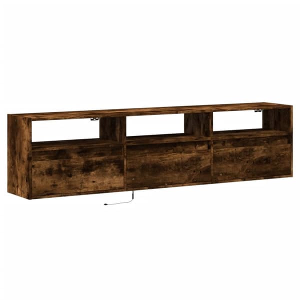 vidaXL væghængt tv-bord med LED 180x31x45 cm røget egetræsfarve