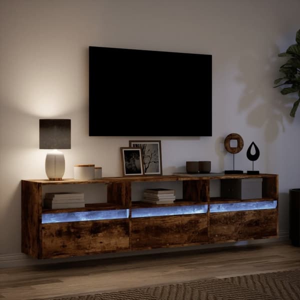 vidaXL væghængt tv-bord med LED 180x31x45 cm røget egetræsfarve