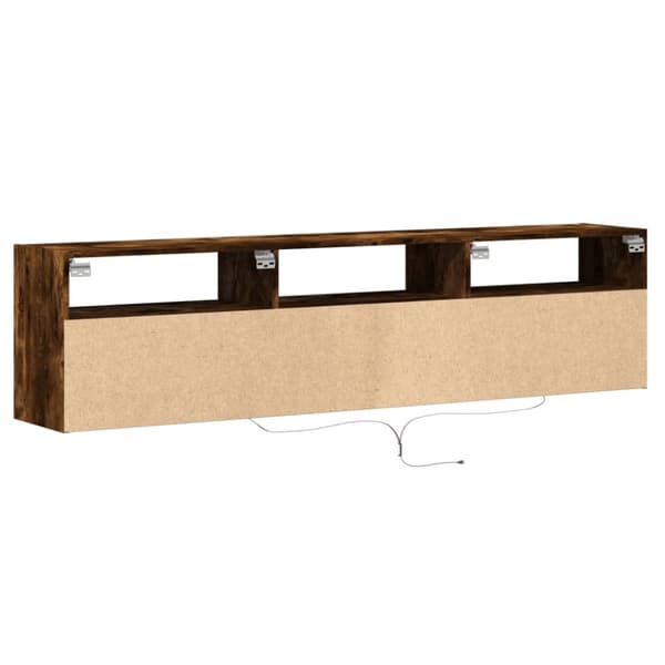 vidaXL væghængt tv-bord med LED 180x31x45 cm røget egetræsfarve