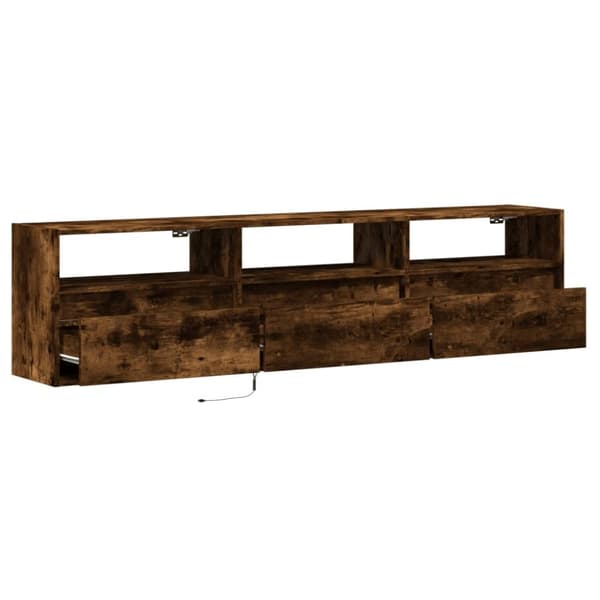 vidaXL væghængt tv-bord med LED 180x31x45 cm røget egetræsfarve