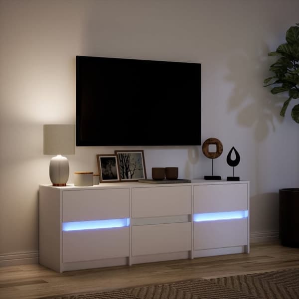 vidaXL tv-bord med LED-lys 140x34x50 cm konstrueret træ hvid