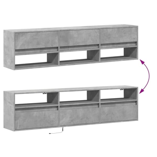 vidaXL TV-seinäkaappi LED-valoilla betoninharmaa 180x31x45 cm