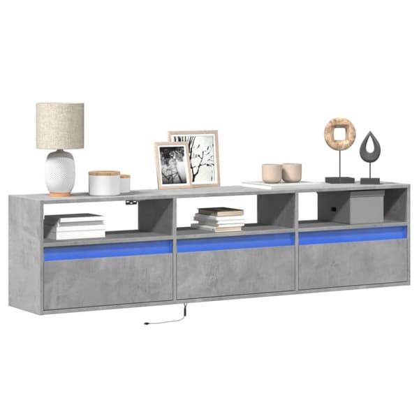 vidaXL TV-seinäkaappi LED-valoilla betoninharmaa 180x31x45 cm