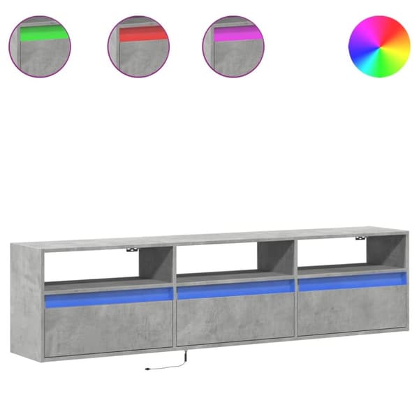 vidaXL TV-seinäkaappi LED-valoilla betoninharmaa 180x31x45 cm