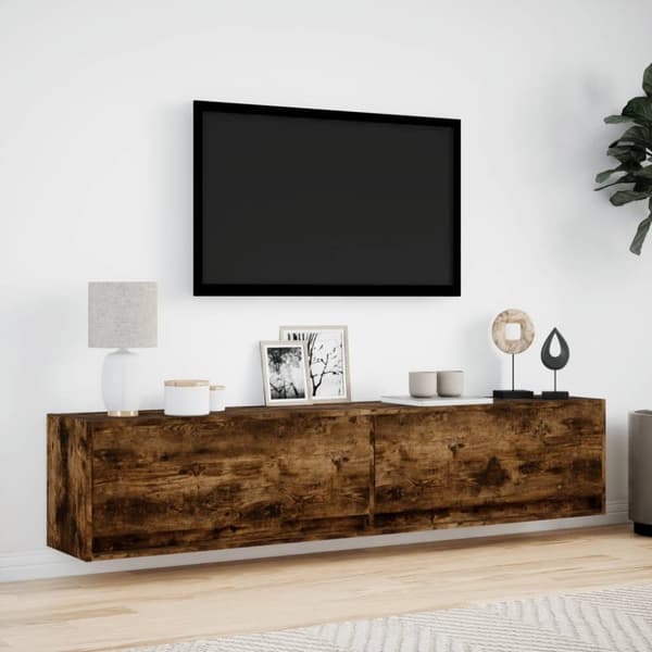 vidaXL TV-seinäkaappi LED-valoilla savutammi 180x31x38 cm